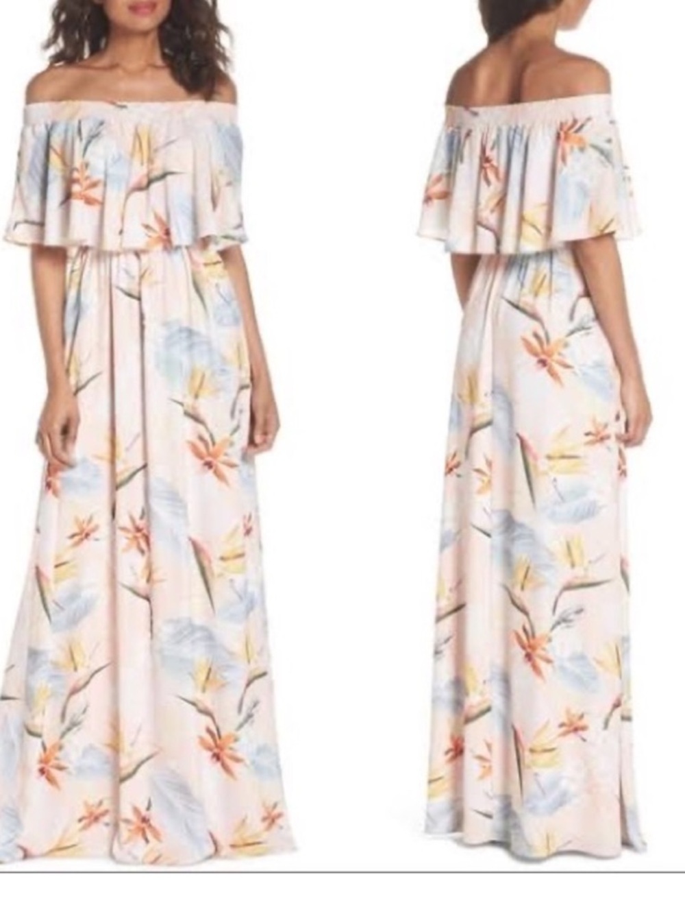 Show me your mumu NWT hacienda maxi paradise print off the shoulder